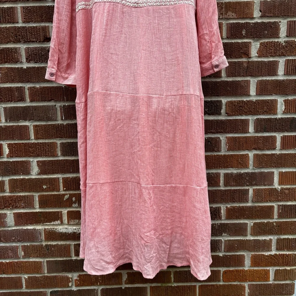 Veveret Embroidered Bohemian Sz L Cottage Prairie Flowy Long Floral Orange Dress